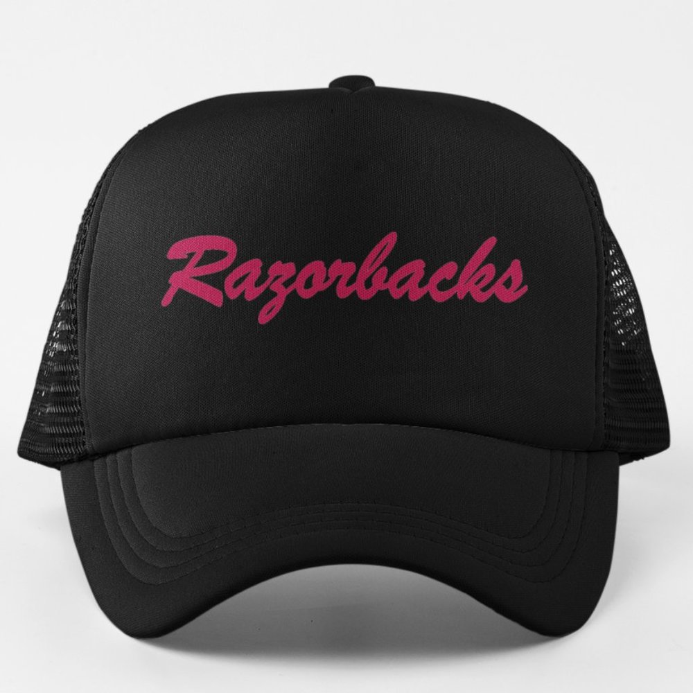NEW Arkansas Razorbacks Retro Wordmark Script Foam Trucker Mesh Snapback Hat